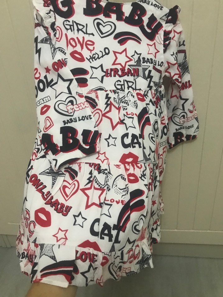 Renkli Baskılı Fırfırlı Uzun Kollu Kız Elbise - Görsel 2