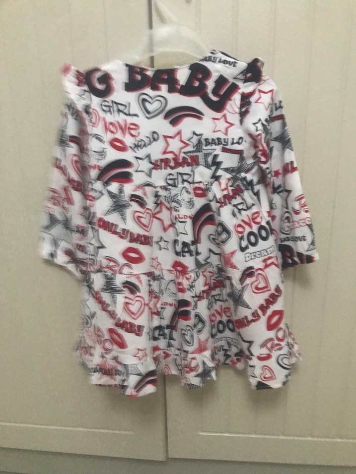 Renkli Baskılı Fırfırlı Uzun Kollu Kız Elbise - Görsel 3