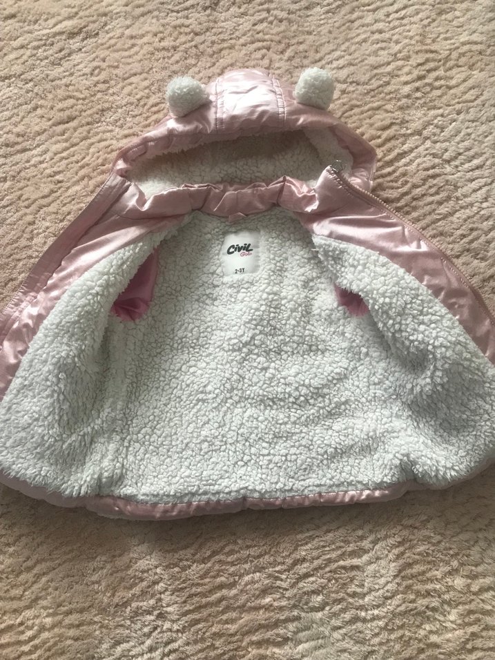 Kız Çocuk Pembe Kürklü Kapüşonlu Mont - Görsel 2