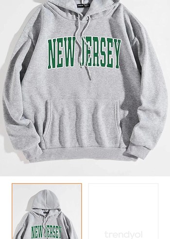 Gri Kapüşonlu New Jersey Baskılı Sweatshirt