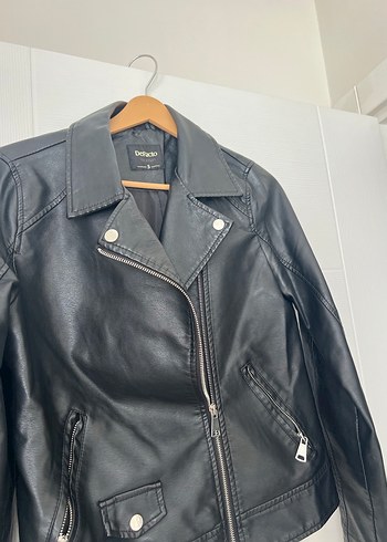 Siyah Kadın Deri Biker Ceket - Görsel 2