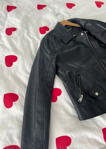 Siyah Kadın Deri Biker Ceket - Görsel 4