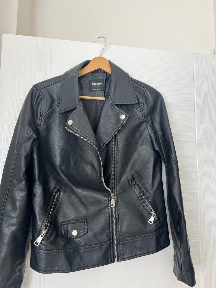 Siyah Kadın Deri Biker Ceket - Görsel 3