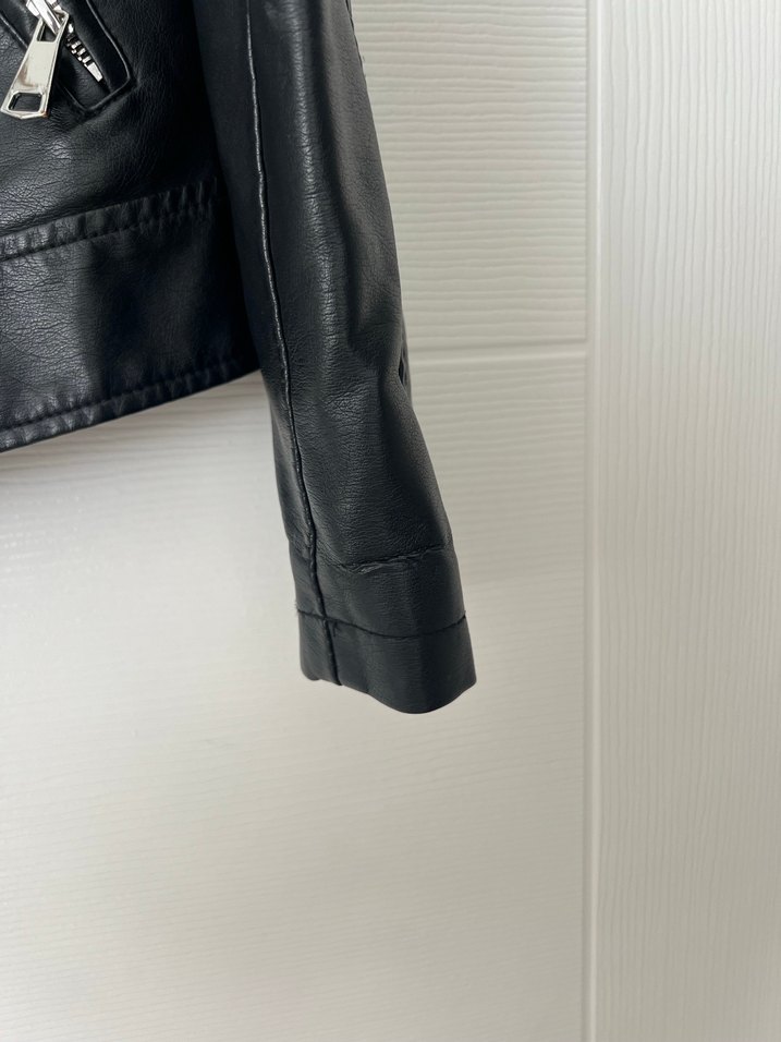 Siyah Kadın Deri Biker Ceket - Görsel 5