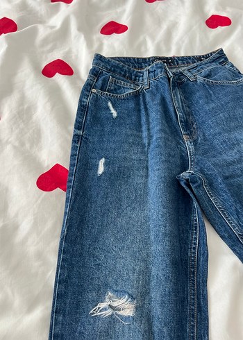 Düğmeli Mavi Baskılı Kadın Midi Jean - Görsel 5