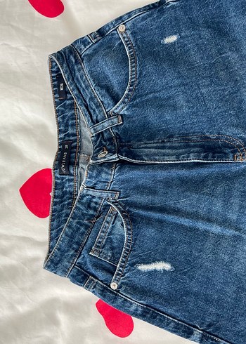 Düğmeli Mavi Baskılı Kadın Midi Jean - Görsel 3