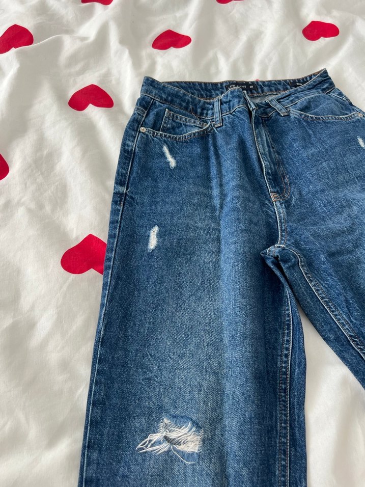 Düğmeli Mavi Baskılı Kadın Midi Jean - Görsel 5