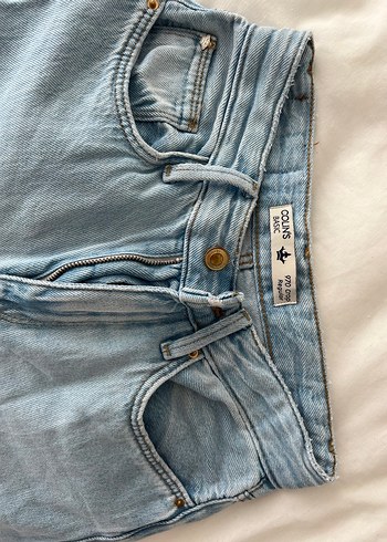 Düğmeli Mavi Midi Kot Pantolon - Görsel 3