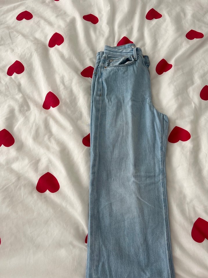 Düğmeli Mavi Midi Kot Pantolon - Görsel 2