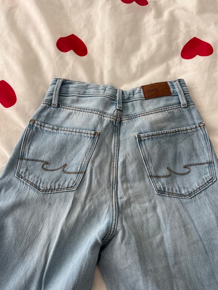 Düğmeli Mavi Midi Kot Pantolon - Görsel 5