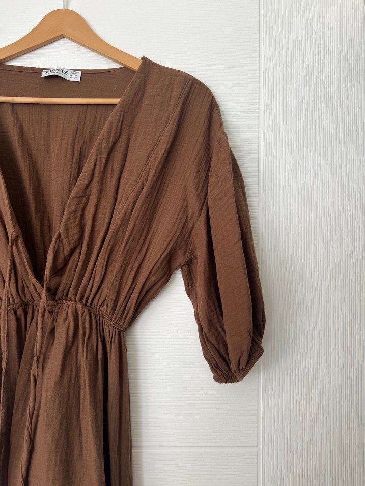 Bohem Tarz Kahverengi Uzun  midi Elbise - Görsel 3