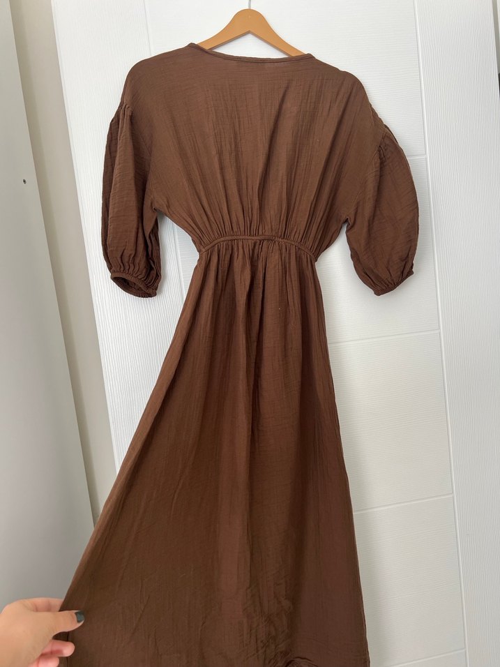 Bohem Tarz Kahverengi Uzun  midi Elbise - Görsel 5