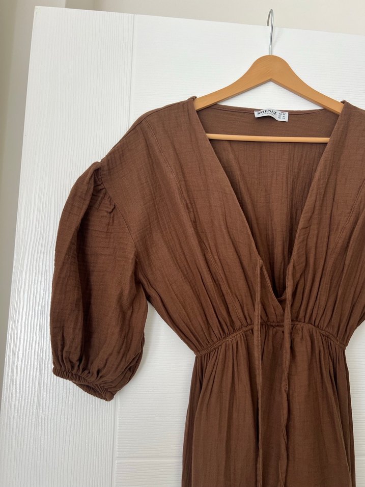 Bohem Tarz Kahverengi Uzun  midi Elbise - Görsel 2