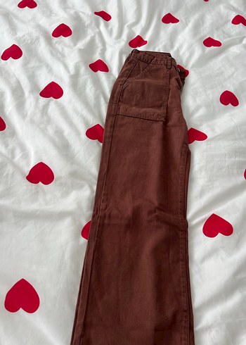 Düğmeli Kahverengi Kadın Kot Pantolon - Görsel 3