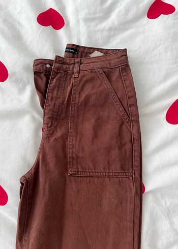 Düğmeli Kahverengi Kadın Kot Pantolon - Görsel 2