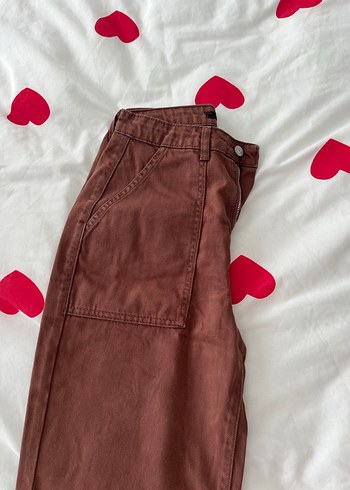 Düğmeli Kahverengi Kadın Kot Pantolon - Görsel 4