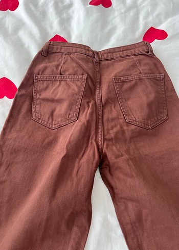 Düğmeli Kahverengi Kadın Kot Pantolon - Görsel 5