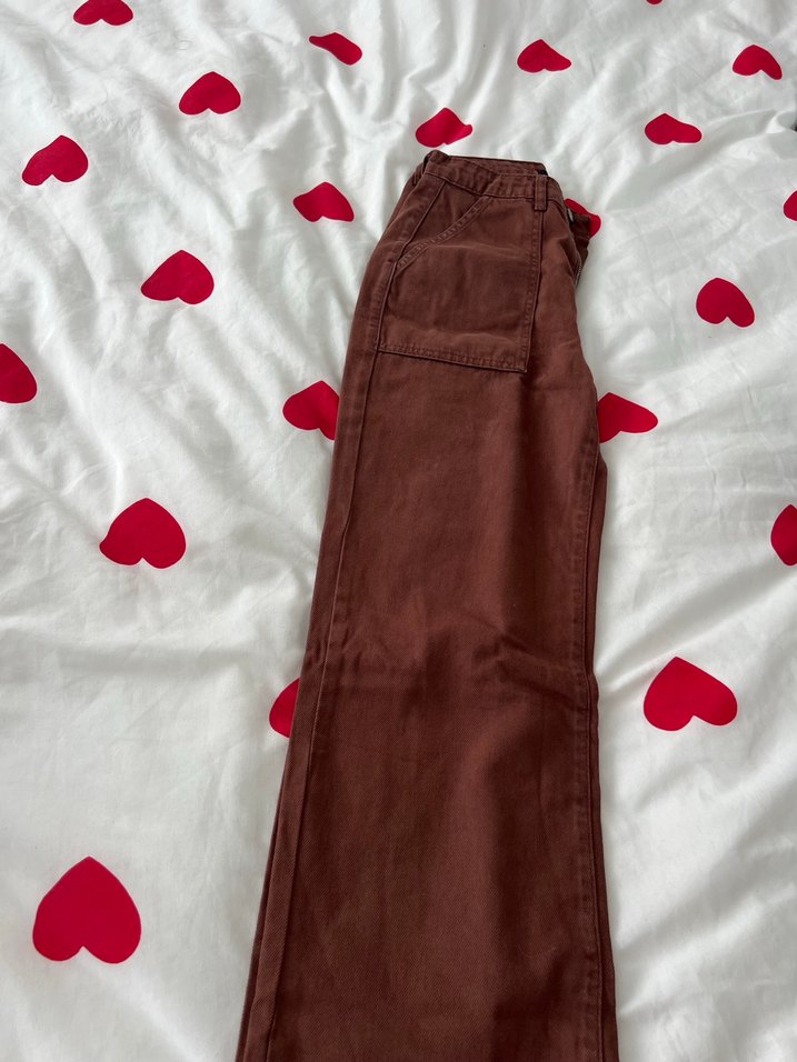 Düğmeli Kahverengi Kadın Kot Pantolon - Görsel 3