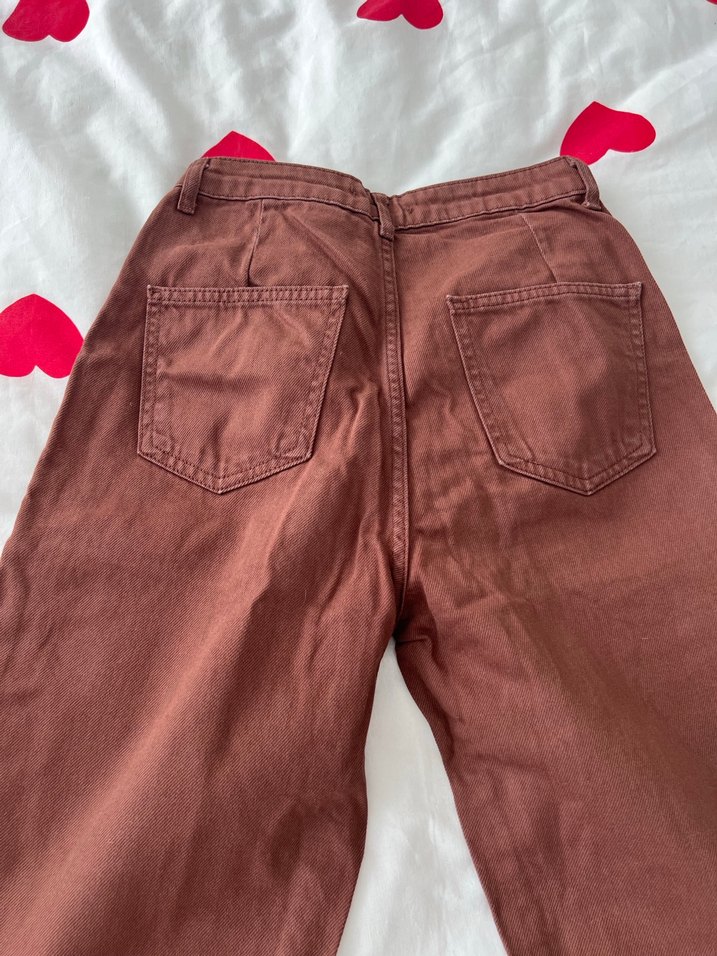 Düğmeli Kahverengi Kadın Kot Pantolon - Görsel 5