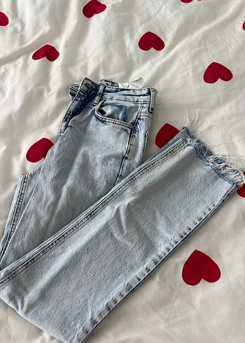 Düğmeli Bağlama Desenli açık Mavi Kadın Jean - Görsel 3