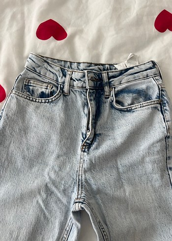 Düğmeli Bağlama Desenli açık Mavi Kadın Jean - Görsel 2