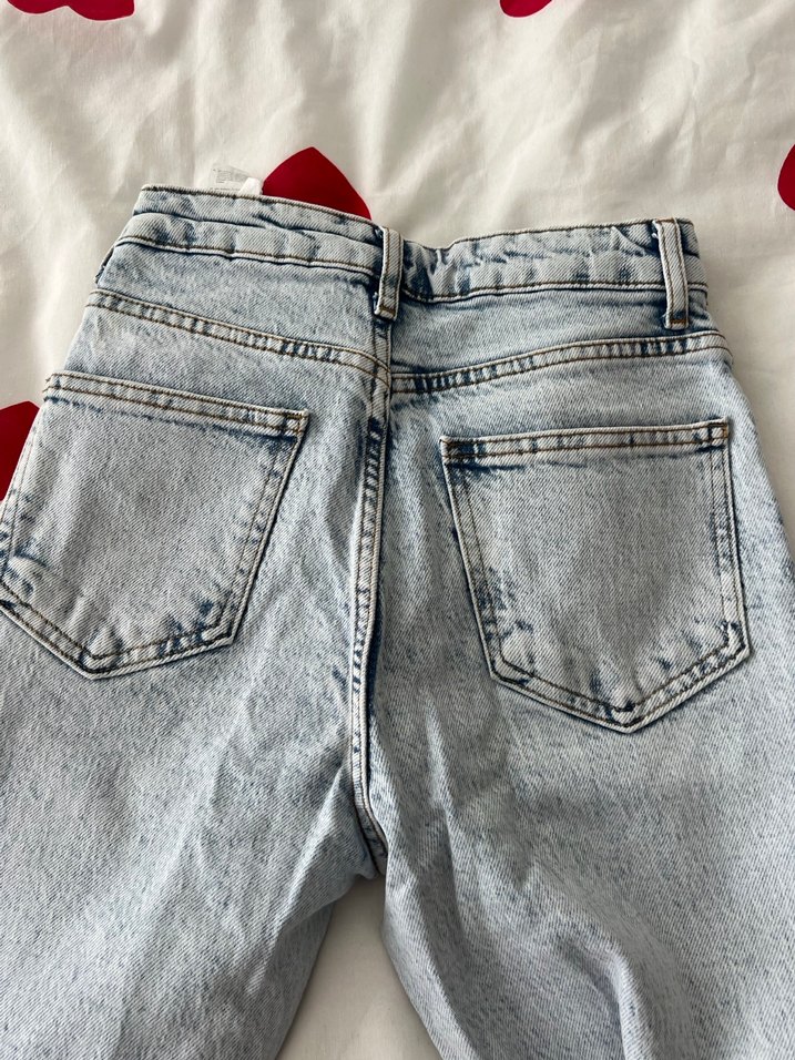 Düğmeli Bağlama Desenli  açık Mavi Kadın Jean - Görsel 4