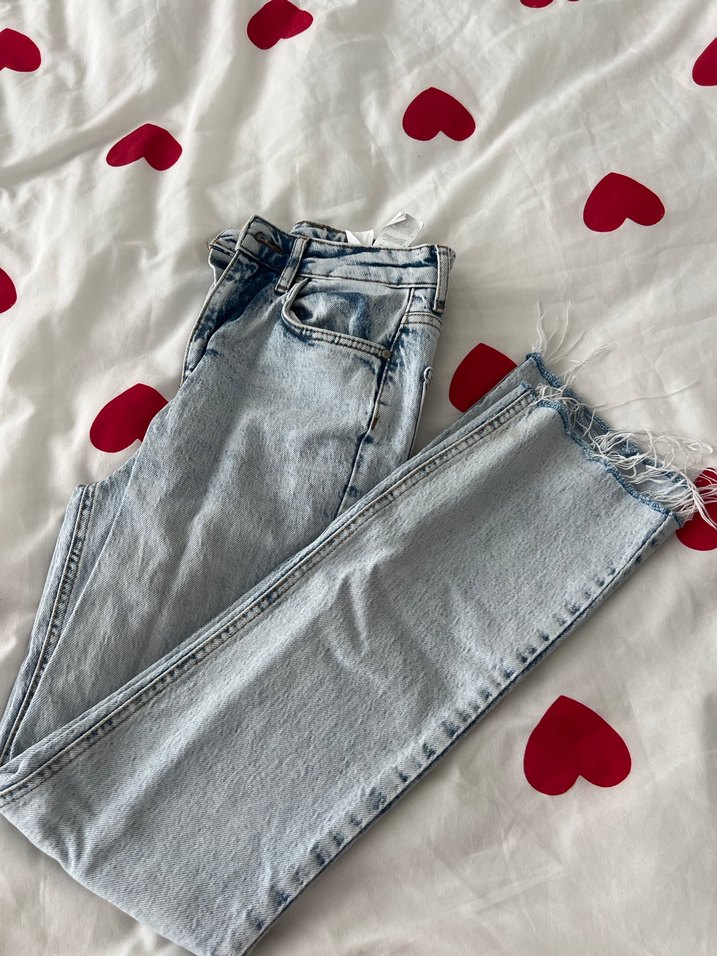 Düğmeli Bağlama Desenli  açık Mavi Kadın Jean - Görsel 3