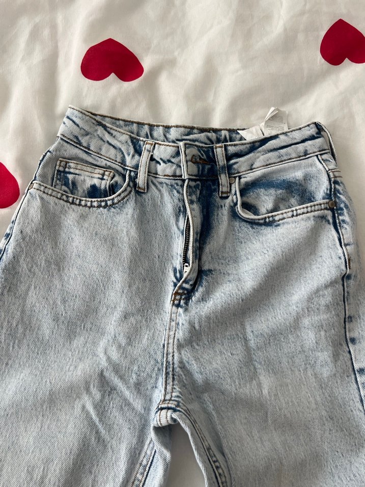 Düğmeli Bağlama Desenli  açık Mavi Kadın Jean - Görsel 2