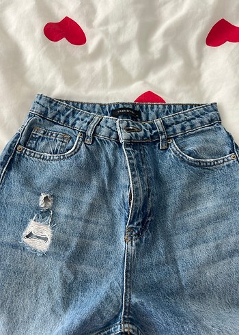 Kadın Mavi Bağcıklı Salaş Midi Denim Jean - Görsel 6