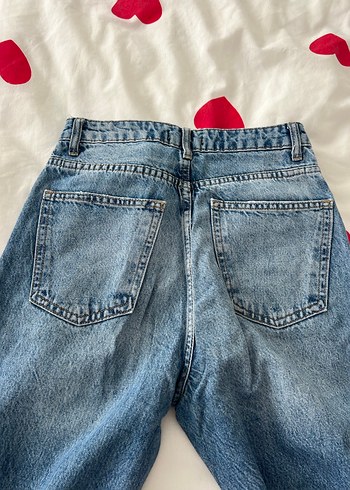 Kadın Mavi Bağcıklı Salaş Midi Denim Jean - Görsel 9