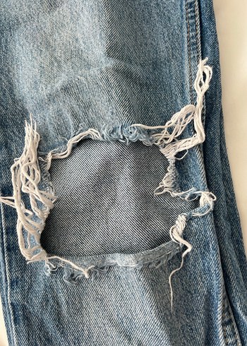Kadın Mavi Bağcıklı Salaş Midi Denim Jean - Görsel 3
