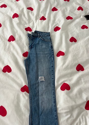 Kadın Mavi Bağcıklı Salaş Midi Denim Jean - Görsel 2