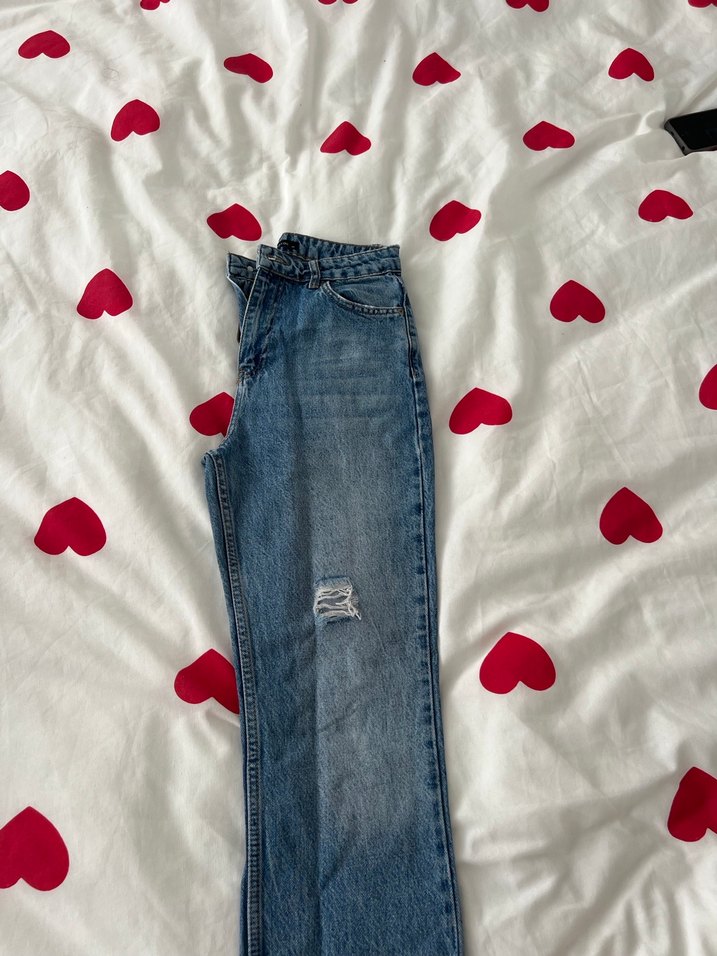 Kadın Mavi Bağcıklı Salaş Midi Denim Jean - Görsel 2