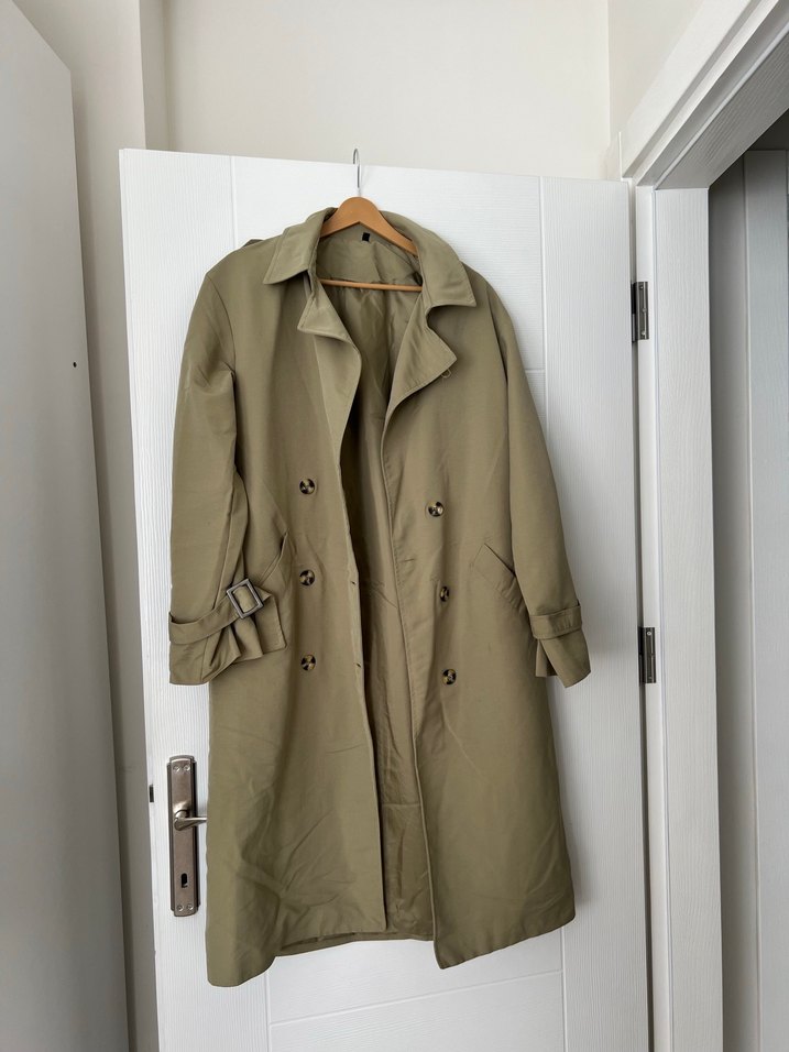 Peki  Uzun Kadın Trençkot Düğmeli - Görsel 2