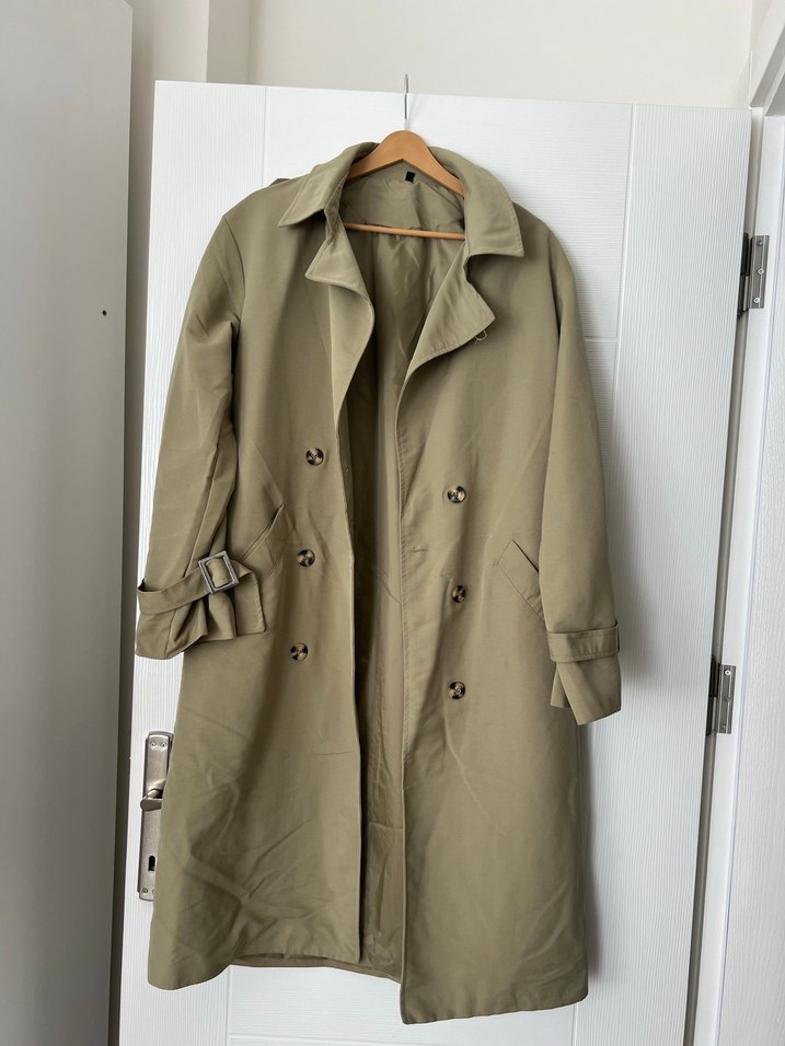 Peki  Uzun Kadın Trençkot Düğmeli - Görsel 3