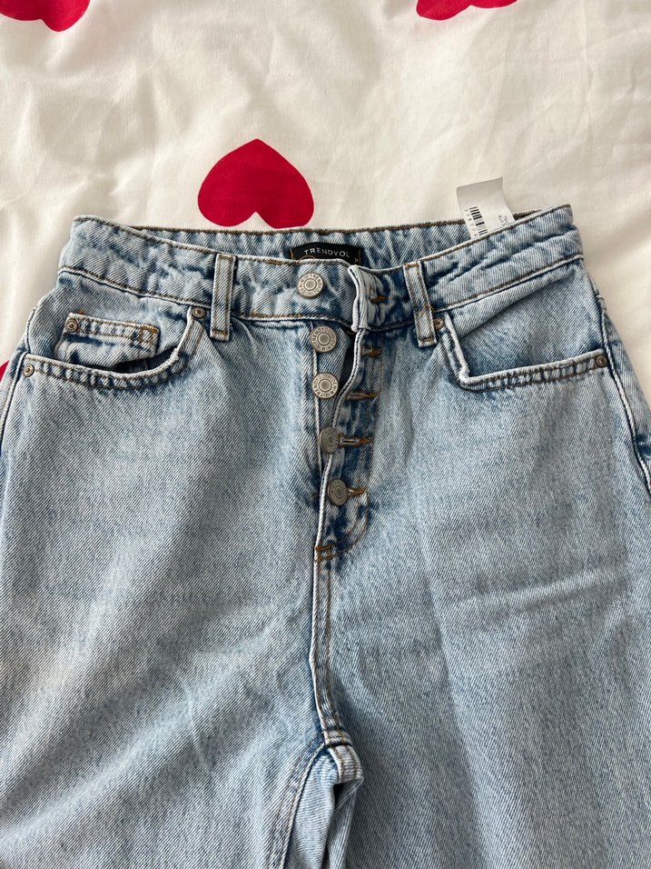 Açık mavi Bağlama Desenli mom jean - Görsel 3