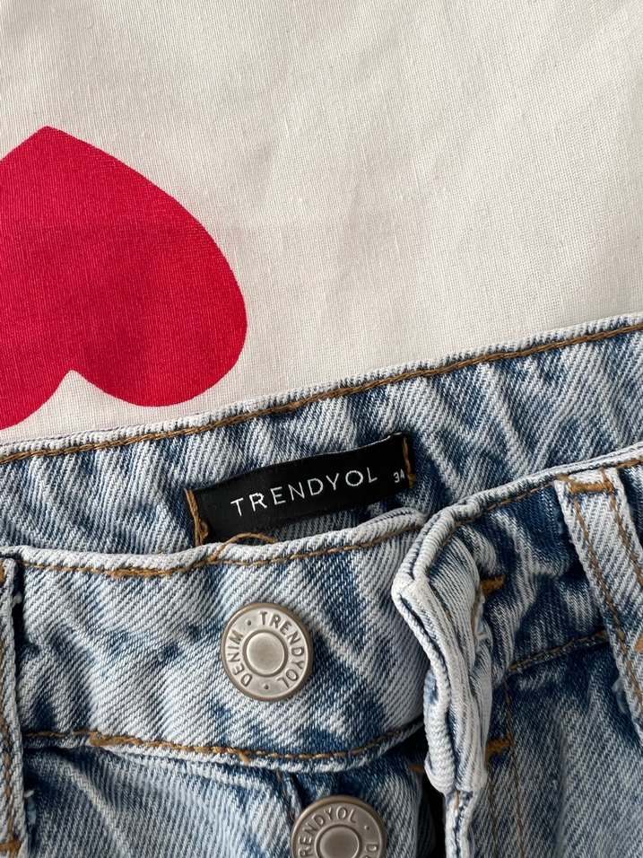 Açık mavi Bağlama Desenli mom jean - Görsel 2