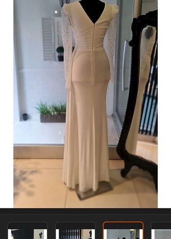 Drapeli Beyaz Uzun Kollu Abiye Elbise - Görsel 2