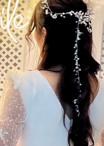 Drapeli Beyaz Uzun Kollu Abiye Elbise - Görsel 8