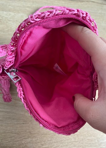 Püsküllü Pembe Örgü Bohem  Çanta - Görsel 3