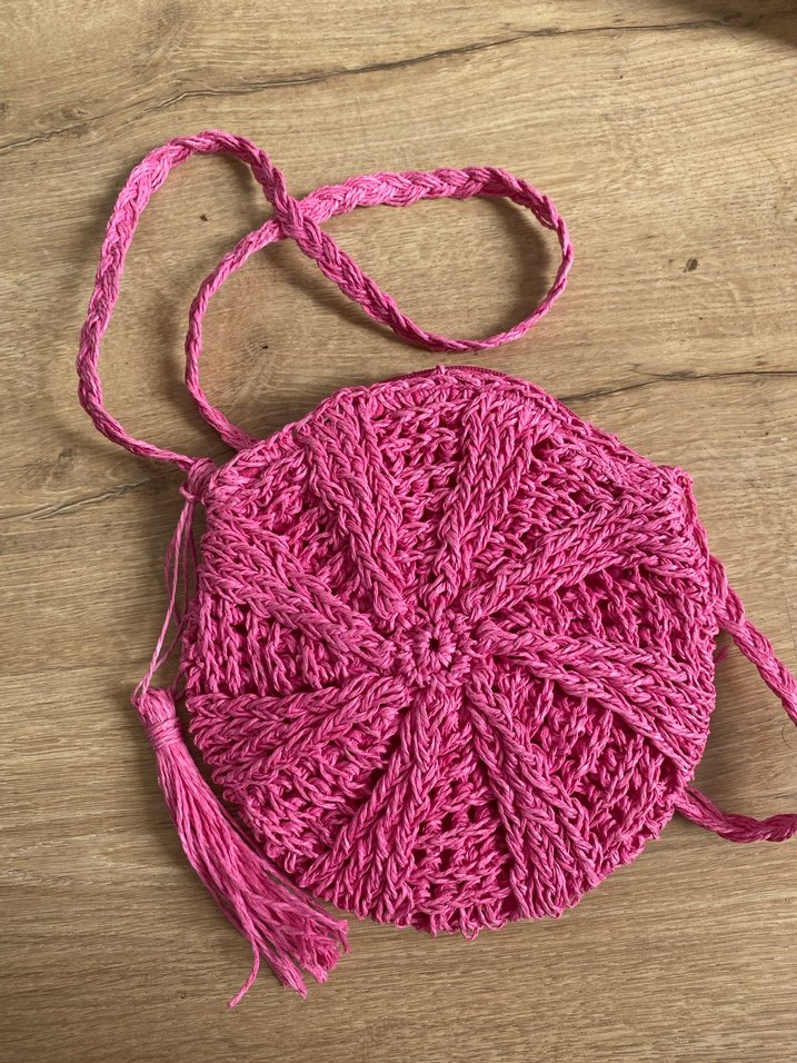 Püsküllü Pembe Örgü Bohem  Çanta - Görsel 2