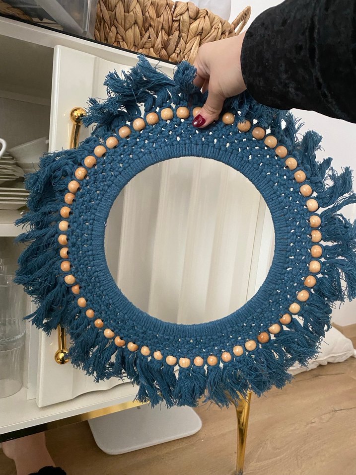 Mavi Püsküllü Yuvarlak Ayna makrome - Görsel 2