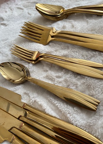 Parlak Altın Renkli Gold Çatal Kaşık Bıçak Seti - Görsel 2