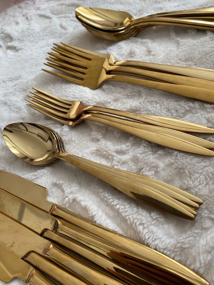 Parlak Altın Renkli Gold Çatal Kaşık Bıçak Seti - Görsel 2
