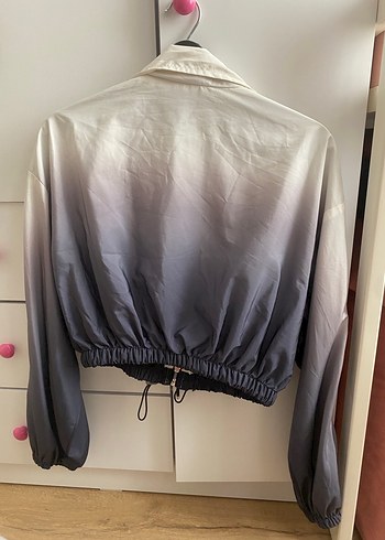 Gri Renkli Bağcıklı Bağlamalı Kadın Ceket crop - Görsel 2