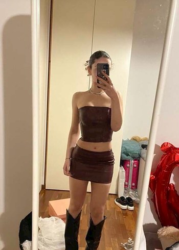 Bershka bordo Deri Straplez büstiyer - Görsel 4