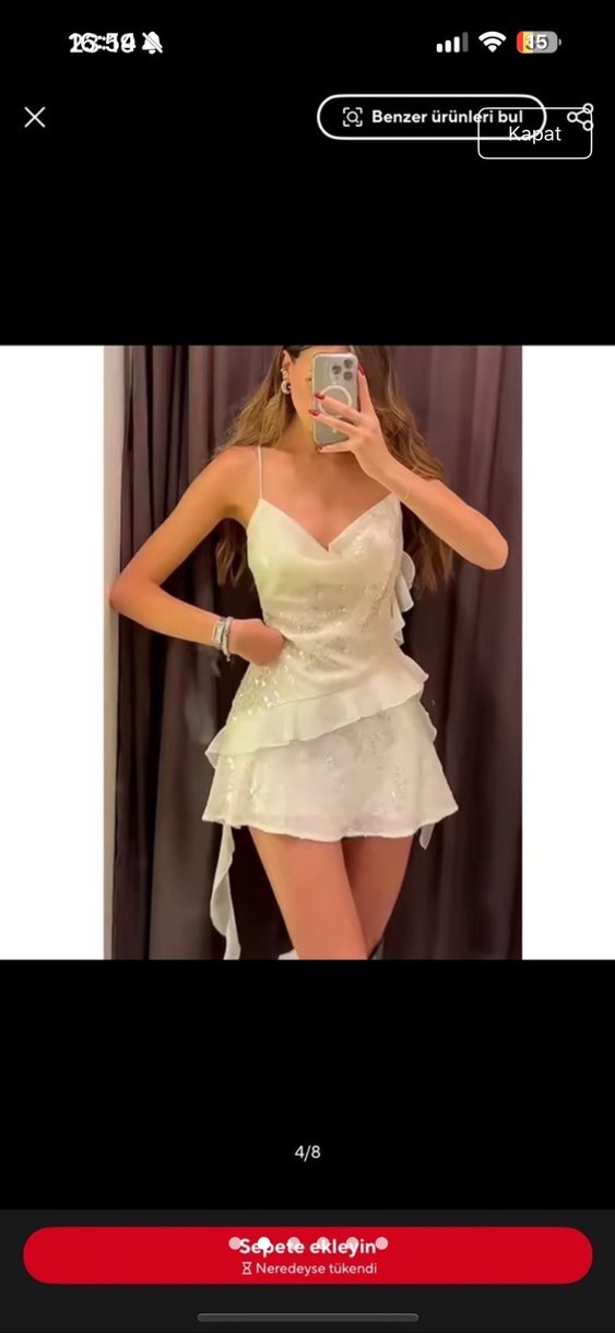 Zara  Beyaz pullu mini Elbise - Görsel 2