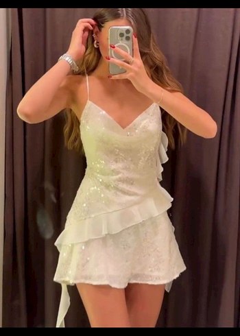 Zara Beyaz pullu mini Elbise - Görsel 3