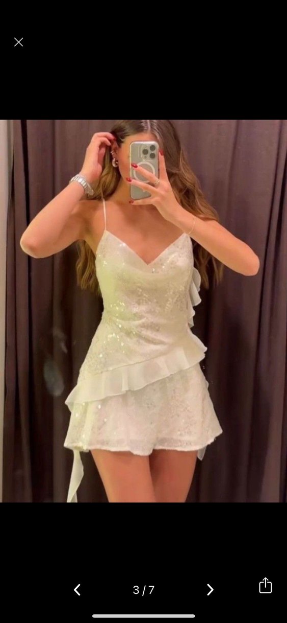 Zara Beyaz pullu mini Elbise - Görsel 3