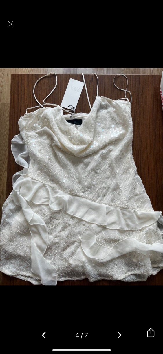 Zara Beyaz pullu mini Elbise - Görsel 5